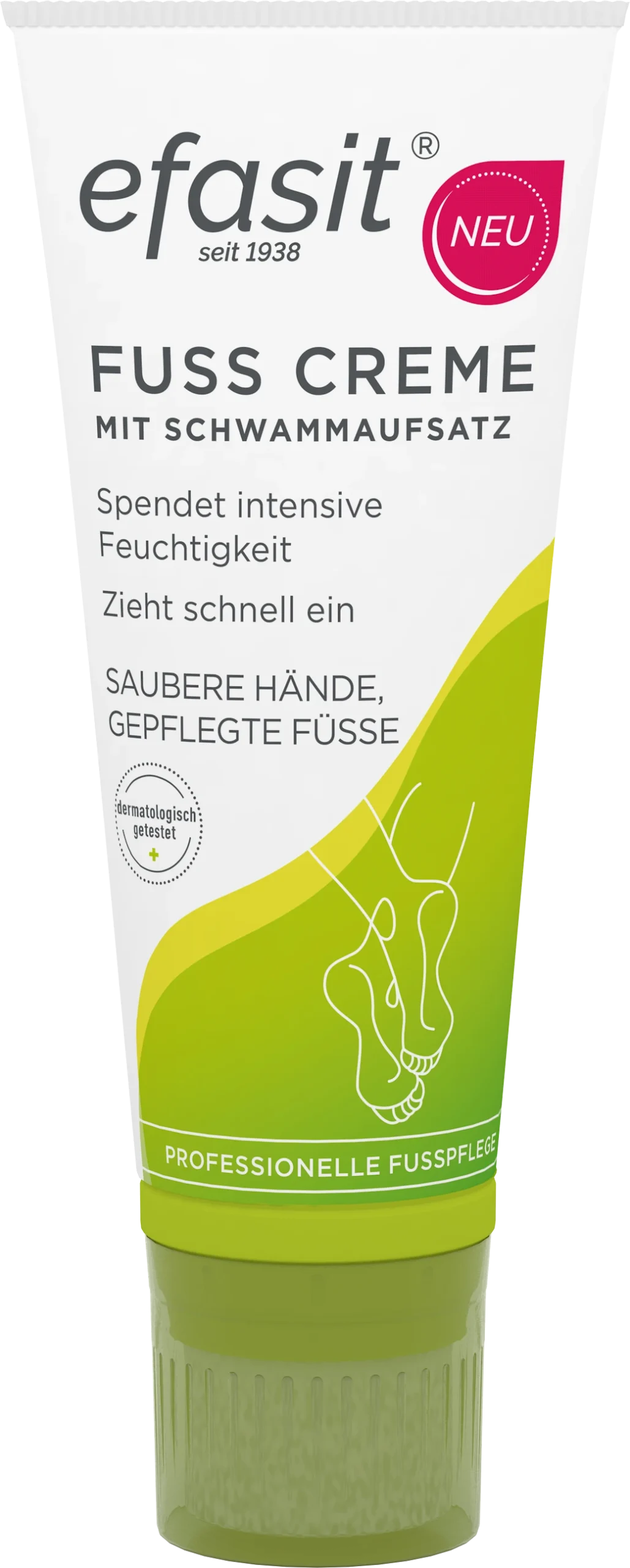 efasit Fuß Creme mit Schwammaufsatz – Der praktische Applikator hält die Hände beim Auftragen sauber