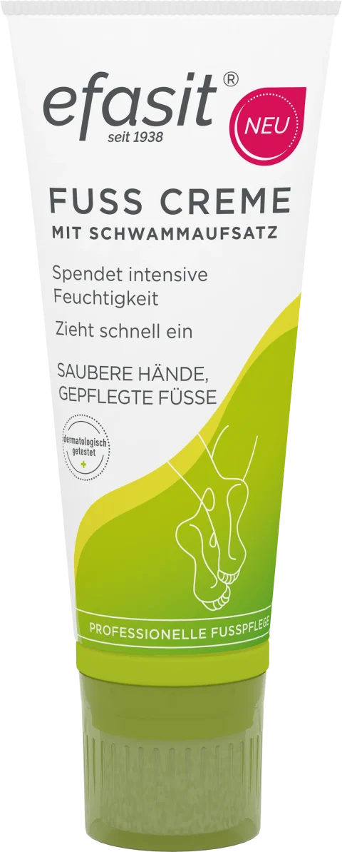 efasit Fuß Creme mit Schwammaufsatz – Der praktische Applikator hält die Hände beim Auftragen sauber